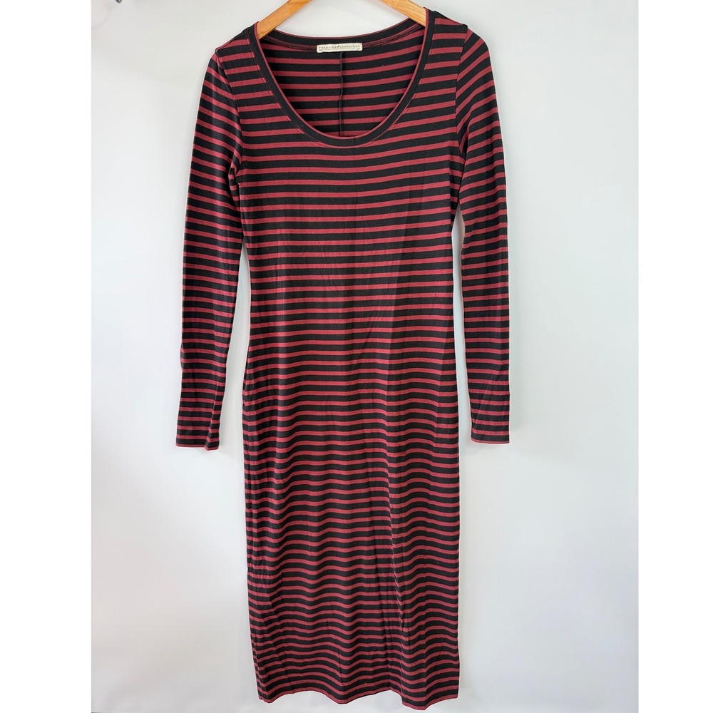 Peruvian Connection XS Striped Knit Dress‎ Long Sleeve Red Black Bodycon